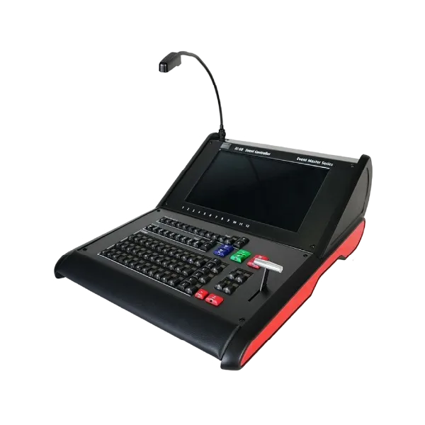 Vista superior del controlador Barco EC-50 con botones configurables y barra T