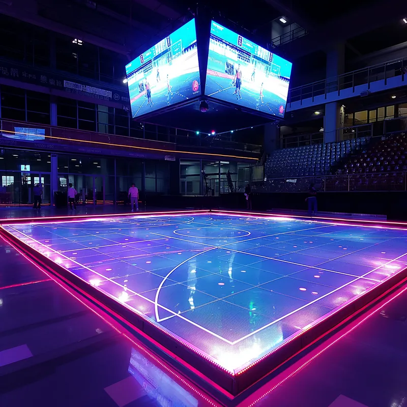 Ilustración conceptual de una superficie LED en un pabellón deportivo