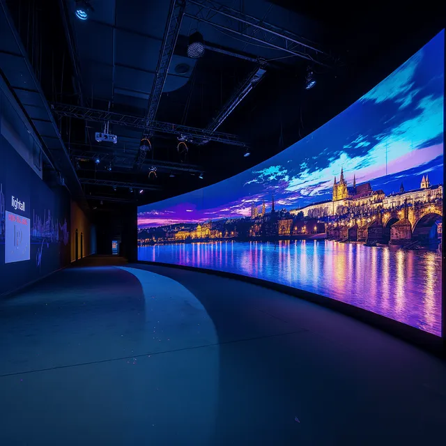 Referencia visual de una pantalla LED curva en un espacio interior