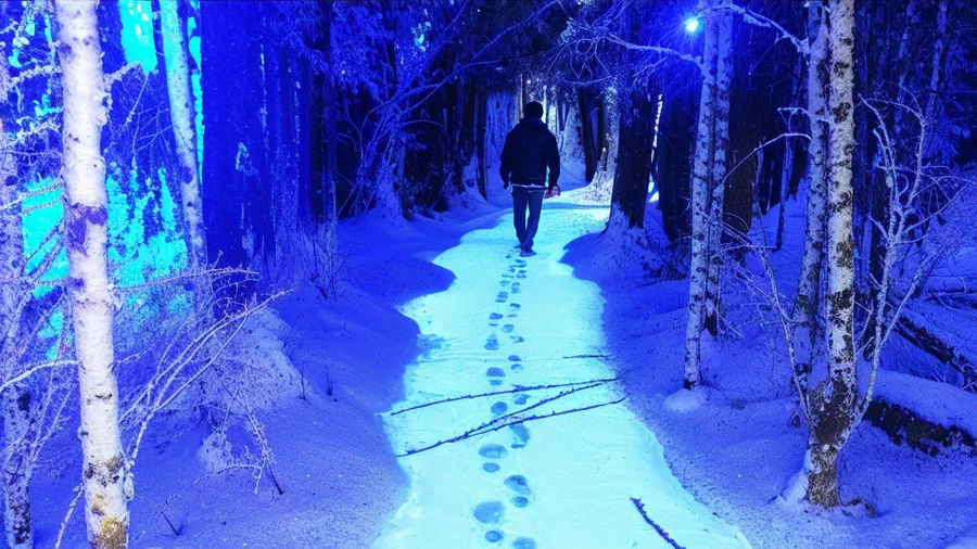 Proyección inmersiva de un bosque sobre un recorrido interior