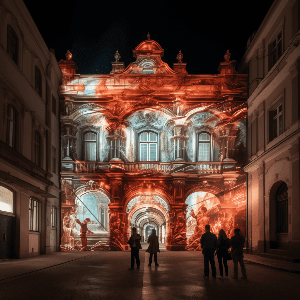 Imagen mostrando un video mapping sobre una fachada