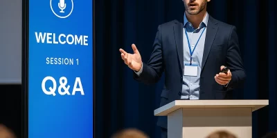 Pantalla LED vertical en congreso o conferencia